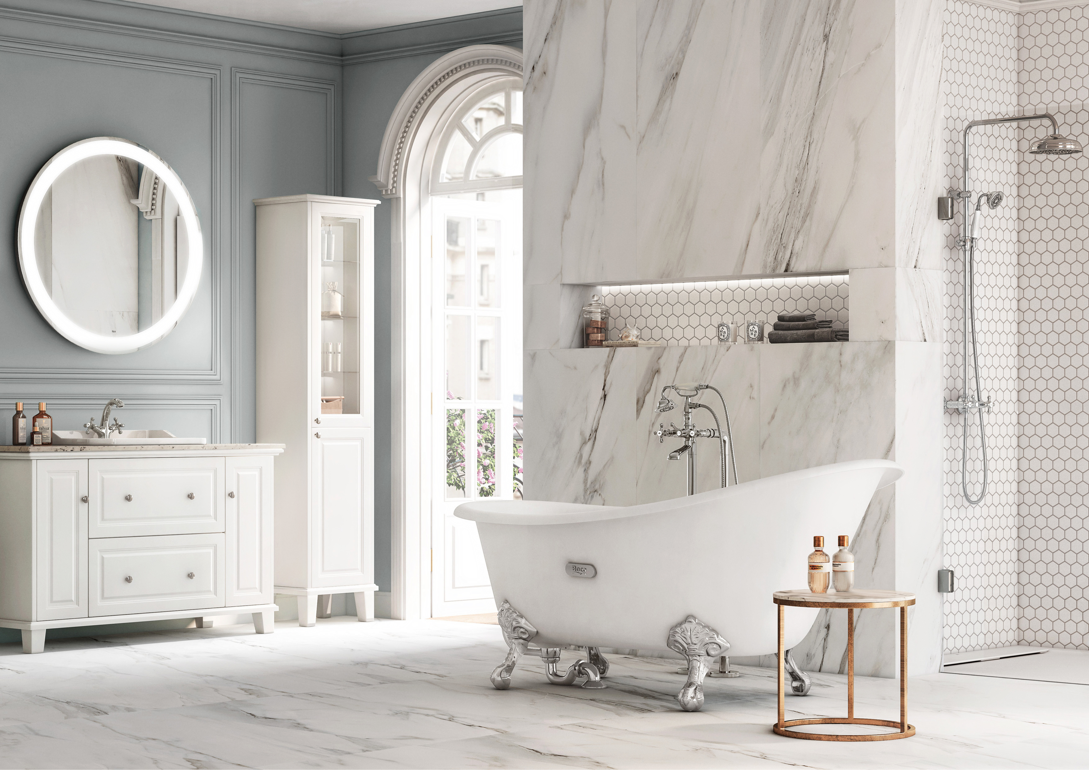 Roca inspires the creation of a bathroom space that combines vintage with 20th century trends. XXI